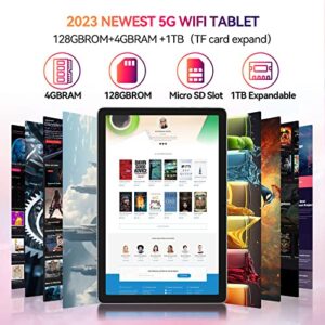 Tablet 10 Inch 128GB ROM +512GB Android Tablet 2.4G/5G WiFi Tablet Computer, 1920 * 1200 IPS Google Certificated Tablets, 8 Core, 13MP Camera, GPS, Gray (Include a Case)