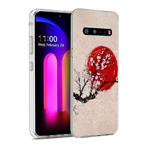 huiyuekuai compatible with lg v60 thinq case, japan sakura red sun design gifts for girls women soft tpu shockproof cases