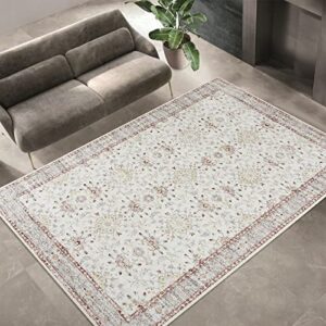 GlowSol Large Area Rug 8x10 Distressed Persian Rug Boho Floral Area Rug Vintage Indoor Throw Carpet Low Pile Thin Soft Rug for Living Room Bedroom Nursery Home Office
