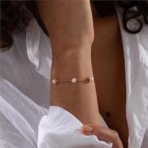 Collner Dainty Gold Bracelet for Women 14K Gold Plated Lightweight Chain Bracelet Herringbone Pearl Circle Bracelet Charm Minimalist Handmade Jewelry Gift