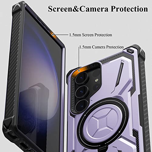 MMHUO 360°Rotatable Magnetic Ring for Samsung Galaxy S23 Ultra Case with Invisible Stand,[Compatible with MagSafe] Military Grade Drop Tested Heavy Duty Protective Case for Men Women,Light Purple