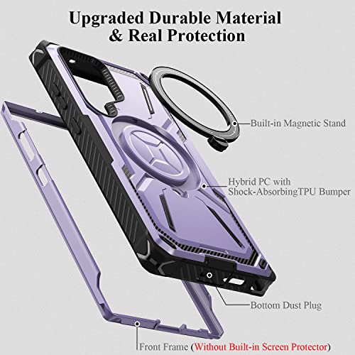 MMHUO 360°Rotatable Magnetic Ring for Samsung Galaxy S23 Ultra Case with Invisible Stand,[Compatible with MagSafe] Military Grade Drop Tested Heavy Duty Protective Case for Men Women,Light Purple