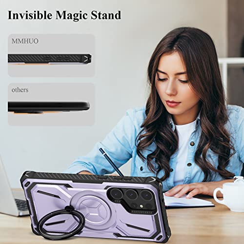 MMHUO 360°Rotatable Magnetic Ring for Samsung Galaxy S23 Ultra Case with Invisible Stand,[Compatible with MagSafe] Military Grade Drop Tested Heavy Duty Protective Case for Men Women,Light Purple