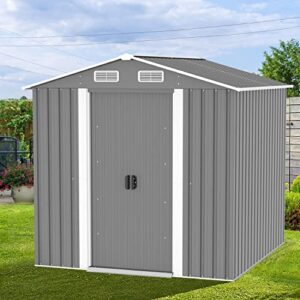 6x6ft outdoor shed,sheds & outdoor storage,double door outdoor storage shed with lock,anti-corrosion metal garden shed,can be used as a bike shed,garden shed,tool shed,gray