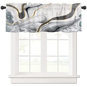 curtain valance, abstract marble black white gold rod pocket valance short window treatment decor curtains for kitchen bathroom bedroom,1 panel, 54" x 18" l