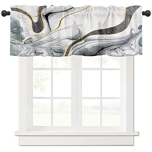 Curtain Valance, Abstract Marble Black White Gold Rod Pocket Valance Short Window Treatment Decor Curtains for Kitchen Bathroom Bedroom,1 Panel, 54" x 18" L