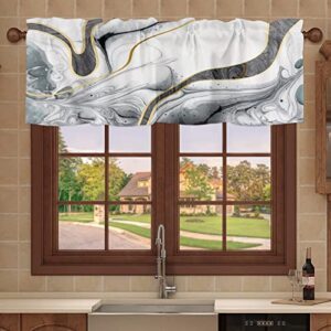 Curtain Valance, Abstract Marble Black White Gold Rod Pocket Valance Short Window Treatment Decor Curtains for Kitchen Bathroom Bedroom,1 Panel, 54" x 18" L