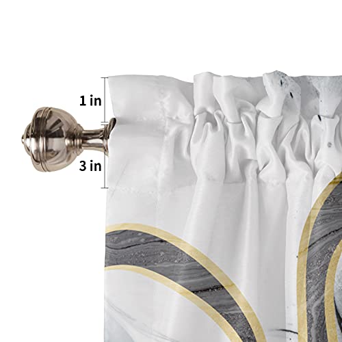 Curtain Valance, Abstract Marble Black White Gold Rod Pocket Valance Short Window Treatment Decor Curtains for Kitchen Bathroom Bedroom,1 Panel, 54" x 18" L