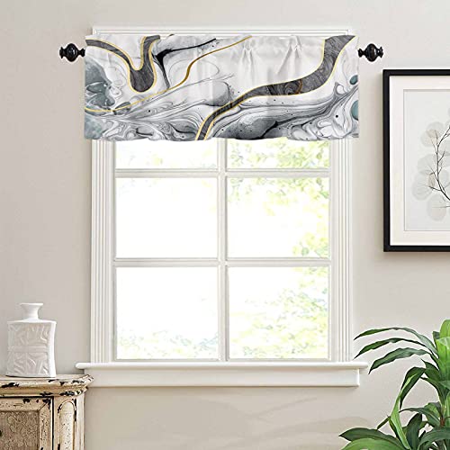 Curtain Valance, Abstract Marble Black White Gold Rod Pocket Valance Short Window Treatment Decor Curtains for Kitchen Bathroom Bedroom,1 Panel, 54" x 18" L