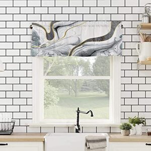 Curtain Valance, Abstract Marble Black White Gold Rod Pocket Valance Short Window Treatment Decor Curtains for Kitchen Bathroom Bedroom,1 Panel, 54" x 18" L