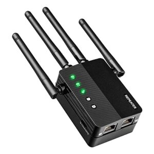 wifi extender, wifi booster, cover up to 12880 sq.ft & 105 devices, 1200mbps wall-through strong wifi booster, dual band 2.4g and 5g, with ethernet port & ap mode, 4 antennas 360° full coverage