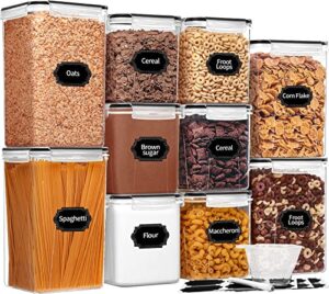skroam large airtight food storage containers with lids, 10 pack cereal containers storage set - bpa free pantry organization and storage for flour, sugar & rice with measuring cup, labels & marker