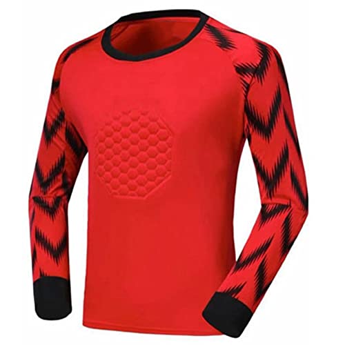 inhzoy Boys Goalkeeper Football Jersey Top and Shorts Sponge Pad Protective Soccer Goalie Keeper Uniform Kit Agate Red 8-10 Years