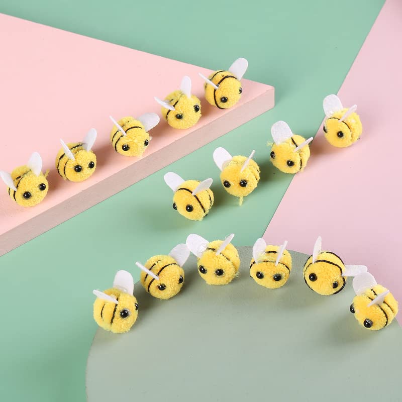 X Hot Popcorn 50PCS Mini Wool Felt Bees Felt Bees for Crafts Cute Plush Bees Wool Felt Bumble Bee for Crafts DIY Bee Themed Party Decoration