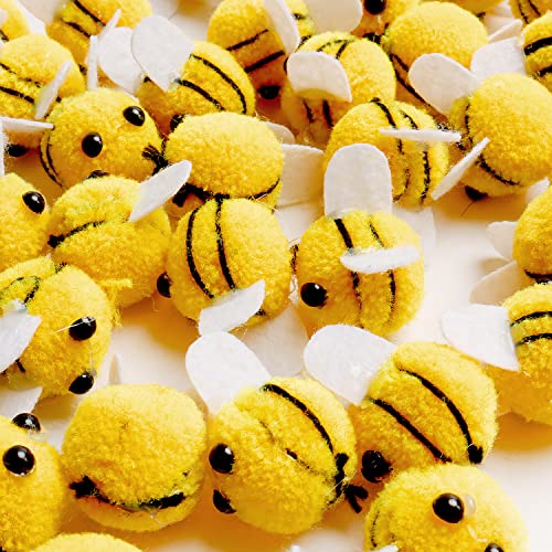 X Hot Popcorn 50PCS Mini Wool Felt Bees Felt Bees for Crafts Cute Plush Bees Wool Felt Bumble Bee for Crafts DIY Bee Themed Party Decoration