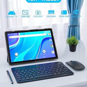 Tablet 2 in 1 Android 11 Tablets with Keyboard 10 inch Tabletas Include Mouse Stylus Tempered Film 6000mAh Tablet 2GB RAM 32GB ROM 512GB Expandable Tableta, 8MP Dual Camera, WiFi BT Google Tablet PC.