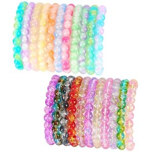 JEWPARK 22Pcs 8MM Beaded Stretch Bracelet Handmade Round Glass Bracelet for Women Men Multicolor Beads Elastic Bracelet Gift