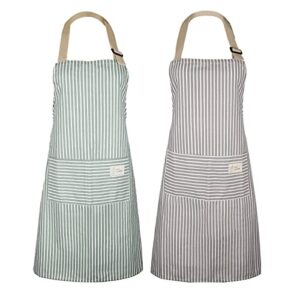 yanacc 2 pack aprons for women chef, apron with 2 pocket and adjustable neck strap for kitchen cooking baking gardening (apron-12)