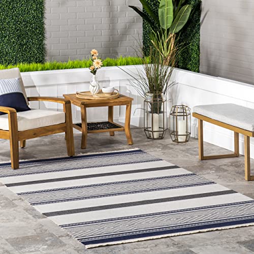 nuLOOM Ivey Modern Striped Indoor/Outdoor Fringe Area Rug, 8' x 10', Blue