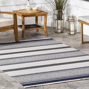 nuLOOM Ivey Modern Striped Indoor/Outdoor Fringe Area Rug, 8' x 10', Blue