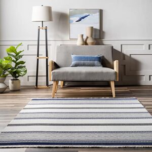 nuLOOM Ivey Modern Striped Indoor/Outdoor Fringe Area Rug, 8' x 10', Blue