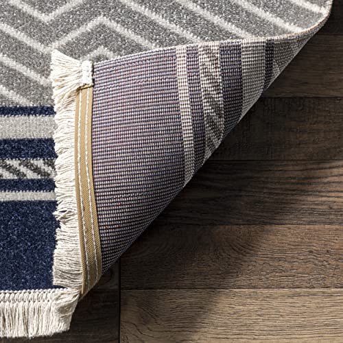 nuLOOM Ivey Modern Striped Indoor/Outdoor Fringe Area Rug, 8' x 10', Blue