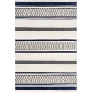 nuLOOM Ivey Modern Striped Indoor/Outdoor Fringe Area Rug, 8' x 10', Blue