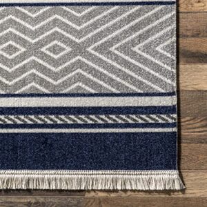 nuLOOM Ivey Modern Striped Indoor/Outdoor Fringe Area Rug, 8' x 10', Blue