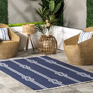 nuloom ida coastal ropes indoor/outdoor fringe area rug, 8' x 10', blue