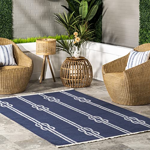 nuLOOM Ida Coastal Ropes Indoor/Outdoor Fringe Area Rug, 8' x 10', Blue