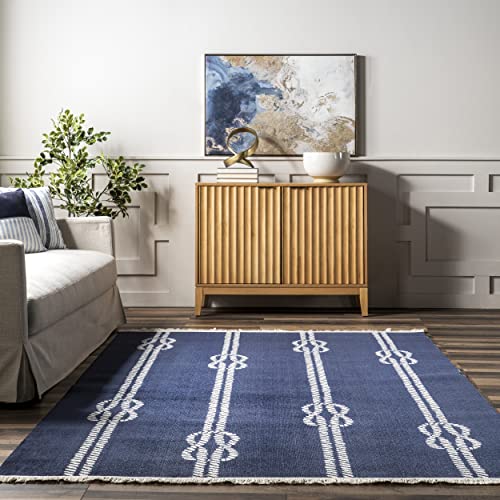 nuLOOM Ida Coastal Ropes Indoor/Outdoor Fringe Area Rug, 8' x 10', Blue