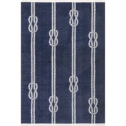 nuLOOM Ida Coastal Ropes Indoor/Outdoor Fringe Area Rug, 8' x 10', Blue