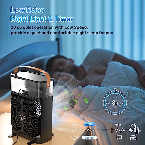 Portable Air Conditioners Fan, NTMY Personal Air Cooler with Remote Control, Ultra-Quiet Mini Air Cooling Fan with Natural Wind Function, 5 Cool Mist & 4 Speeds & Timer for Bedroom Office Desk