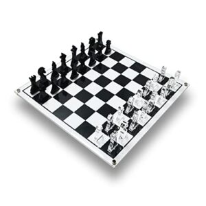 yoba acrylic chess game board set, portable chess board game, modern tabletop chess set for adults & kids