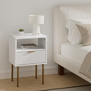 Aobafuir Nightstand, Drawer Dresser for Bedroom, Small Side Table with Drawer, Bedside Furniture, Night Stand, End Table with Gold Frame for Bedroom,Living Room,White