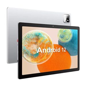 mouikei 10 inch tablet android 12 tablets, quad-core tablet pc, 32gb rom 128gb expand, 5000mah,1280x800 hd touch screen, bluetooth, wifi, dual camera, gps, silver