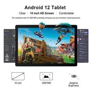 Mouikei 10 inch Tablet Android 12 Tablets, Quad-Core Tablet PC, 32GB ROM 128GB Expand, 5000mAh,1280x800 HD Touch Screen, Bluetooth, WiFi, Dual Camera, GPS, Silver