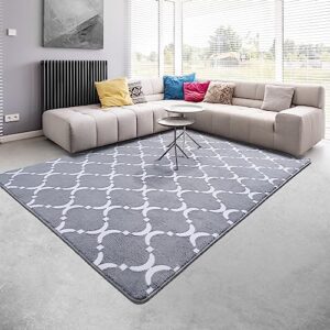 qxkaka soft shag geometric area rug, modern indoor carpet for bedroom living room, 4'x6' memory foam kids rug for nursery play mat, moroccan trellis fluffy rug accent room decor, grey/white