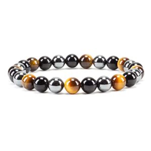 cherry tree collection - small, medium, large sizes - gemstone beaded bracelets for women, men, and teens - 8mm round beads (triple protection gold - medium)
