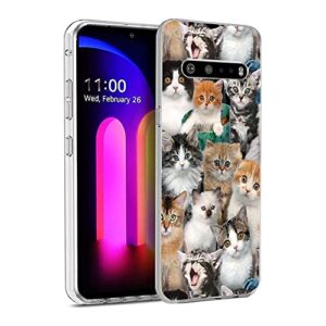 xiasaijbuda compatible with lg v60 thinq case, cute funny cat clear case for girls women cute soft tpu case