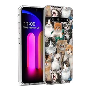 XIASAIJBUDA Compatible with LG V60 ThinQ Case, Cute Funny Cat Clear Case for Girls Women Cute Soft TPU Case