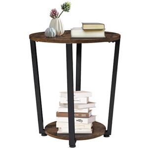 bettahome accent round side table, 2-tier industrial end table, sofa/couch side table, ideal for living room, bedroom bt024
