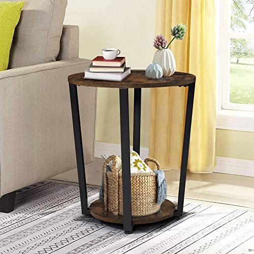 BETTAHOME Accent Round Side Table, 2-Tier Industrial End Table, Sofa/Couch Side Table, Ideal for Living Room, Bedroom BT024