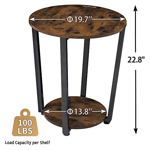 BETTAHOME Accent Round Side Table, 2-Tier Industrial End Table, Sofa/Couch Side Table, Ideal for Living Room, Bedroom BT024