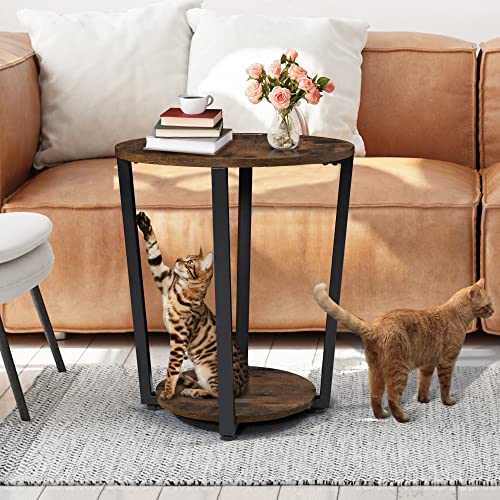 BETTAHOME Accent Round Side Table, 2-Tier Industrial End Table, Sofa/Couch Side Table, Ideal for Living Room, Bedroom BT024