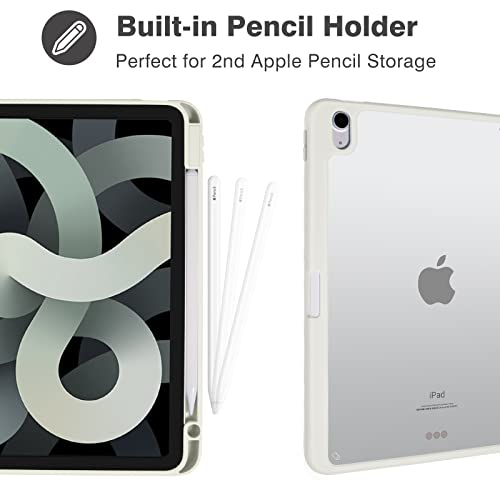 iPad Air 5/4 Case, iPad Air 5th/4th Gen Case for 10.9 Inch 2022/2020 Model, Auto Wake/Sleep Cover, Protective Cover with Pencil Holder, Clear Transparent Back Shell, Smart Trifold Stand (White)