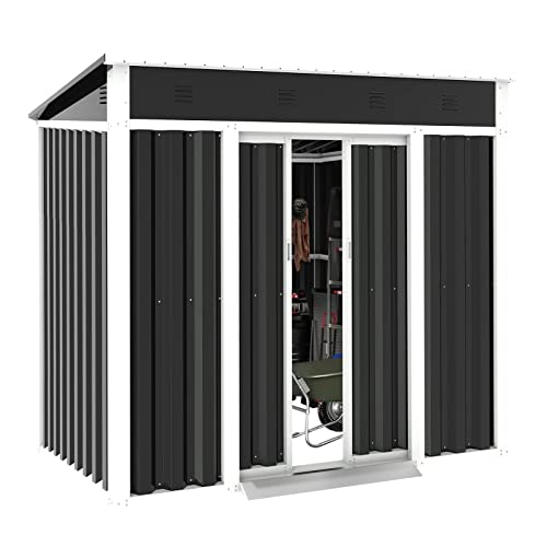 SUNCROWN 4x6 Ft Outdoor Storage Shed Galvanized Steel Garden Shed Tool House with Sliding Door - Grey