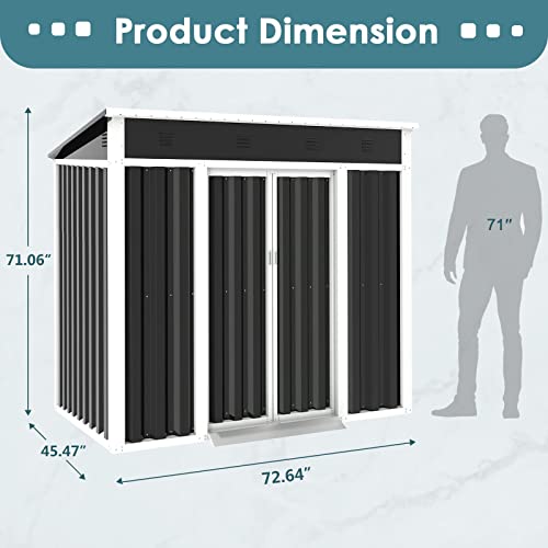 SUNCROWN 4x6 Ft Outdoor Storage Shed Galvanized Steel Garden Shed Tool House with Sliding Door - Grey