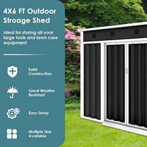 SUNCROWN 4x6 Ft Outdoor Storage Shed Galvanized Steel Garden Shed Tool House with Sliding Door - Grey