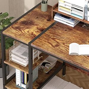 MINOSYS Computer Gaming Desk - 47" Home Office Desk with Storage, Rustic Writing Desk with Monitor Stand, Modern Simple Study Corner Table, Adjustable Storage Space.